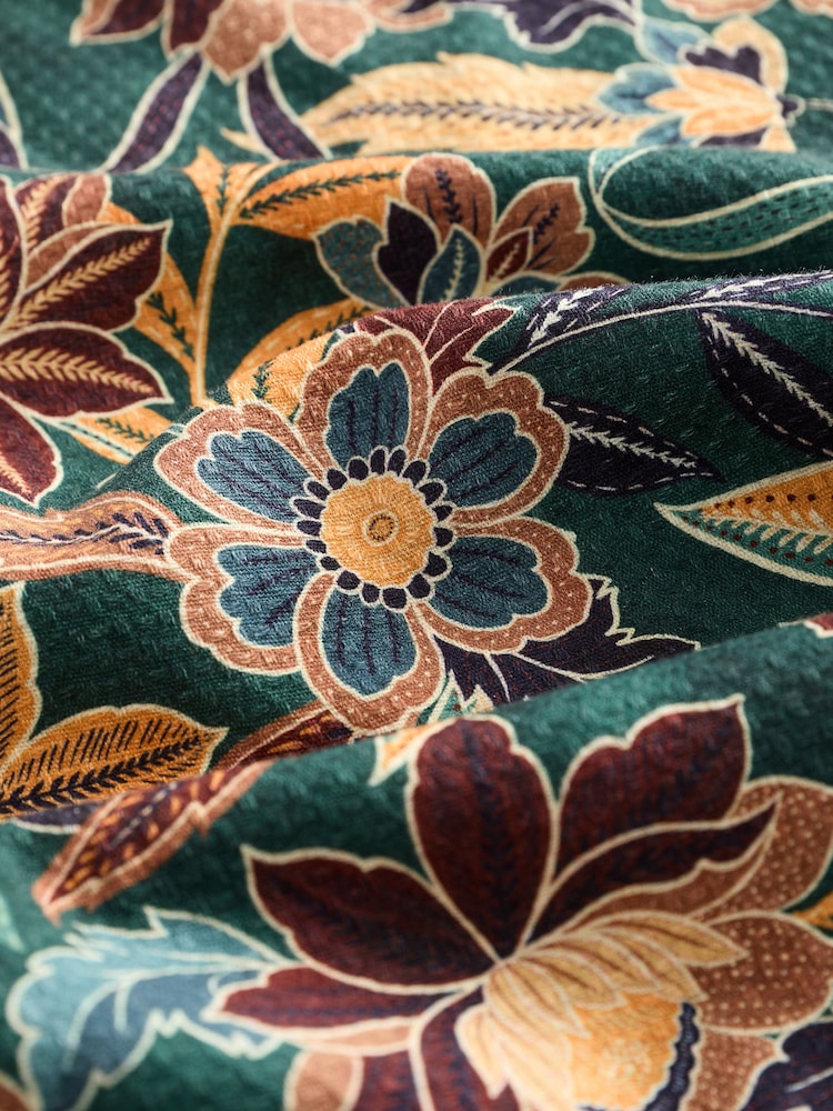Dark Green Printed Floral Short Sleeve Shirt - Image 8 of 8