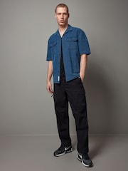 Blue 100% Cotton Short Sleeve Textured Denim Twin Pocket Shirt - Image 2 of 8