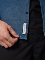 Blue 100% Cotton Short Sleeve Textured Denim Twin Pocket Shirt - Image 5 of 8