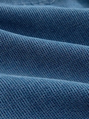 Blue 100% Cotton Short Sleeve Textured Denim Twin Pocket Shirt - Image 8 of 8