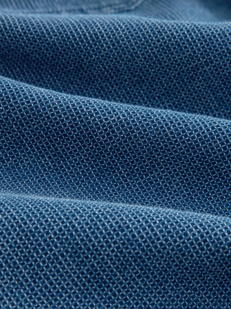 Blue 100% Cotton Short Sleeve Textured Denim Twin Pocket Shirt - Image 8 of 8