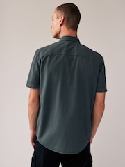 Grey 100% Cotton Textured Short Sleeve Western Shirt - Image 3 of 7