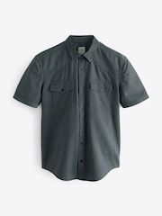 Grey 100% Cotton Textured Short Sleeve Western Shirt - Image 5 of 7
