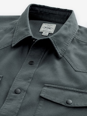 Grey 100% Cotton Textured Short Sleeve Western Shirt - Image 6 of 7