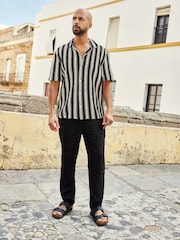 Black/Ecru Cream Stripe Crochet Short Sleeve Shirt - Image 3 of 7