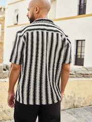 Black/Ecru Cream Stripe Crochet Short Sleeve Shirt - Image 4 of 7