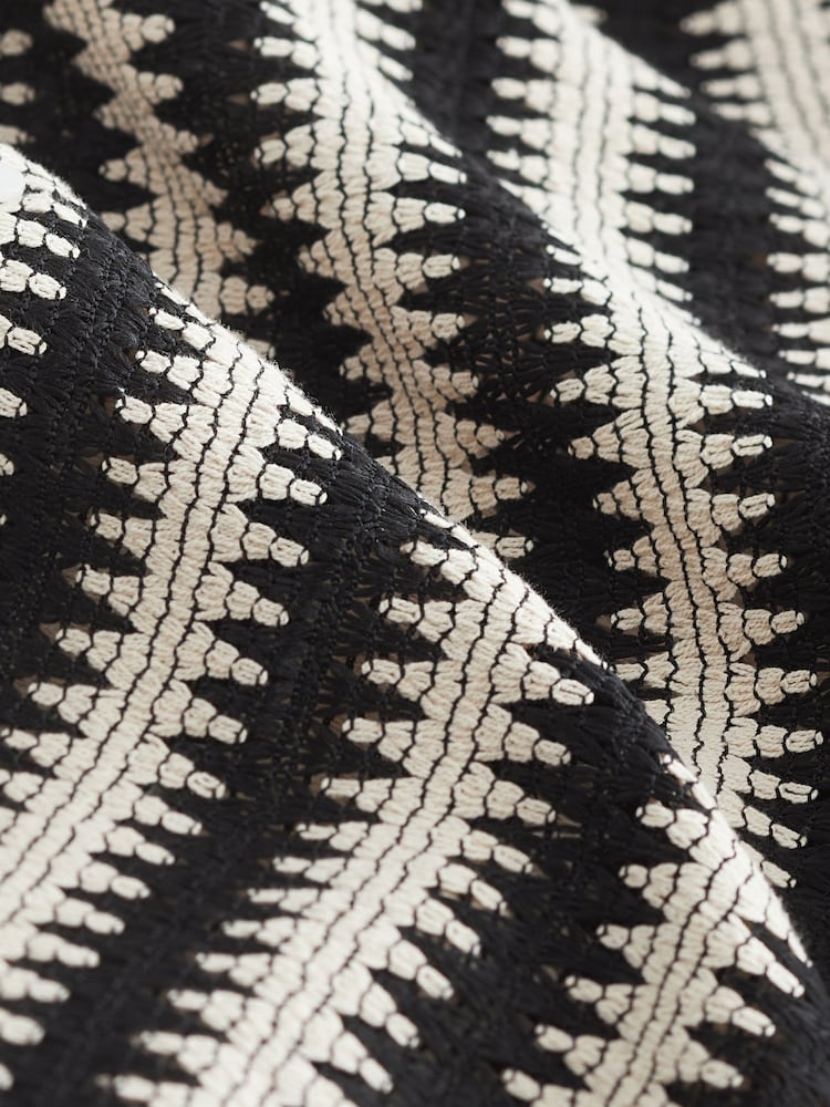 Black/Ecru Cream Stripe Crochet Short Sleeve Shirt - Image 6 of 7