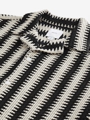 Black/Ecru Cream Stripe Crochet Short Sleeve Shirt - Image 7 of 7
