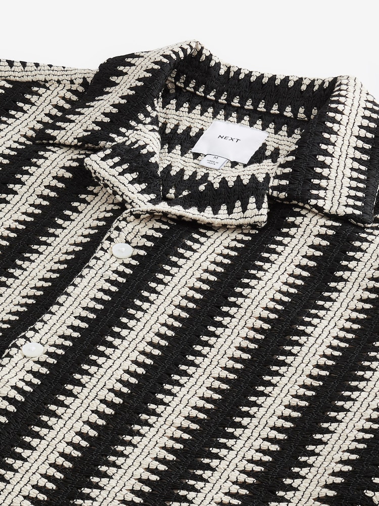 Black/Ecru Cream Stripe Crochet Short Sleeve Shirt - Image 7 of 7