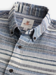 Blue Linen Blend Horizontal Stripe Short Sleeve Shirt - Image 6 of 7