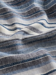 Blue Linen Blend Horizontal Stripe Short Sleeve Shirt - Image 7 of 7