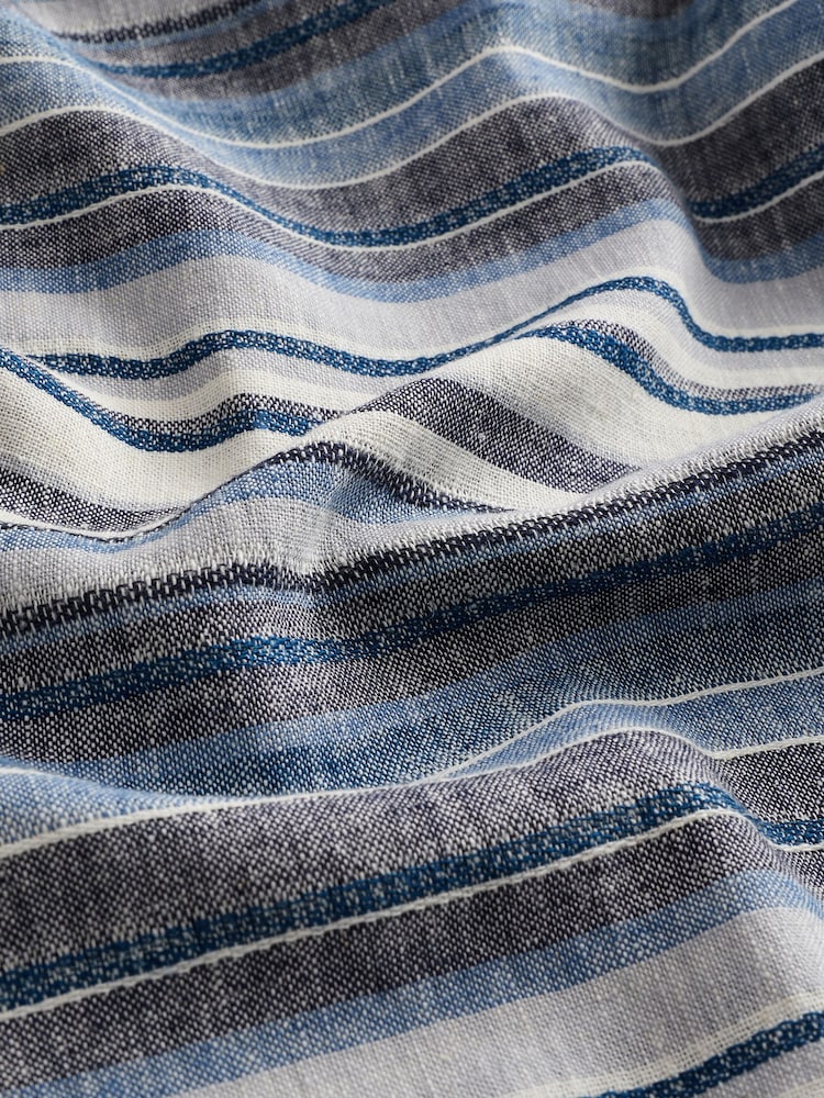 Blue Linen Blend Horizontal Stripe Short Sleeve Shirt - Image 7 of 7