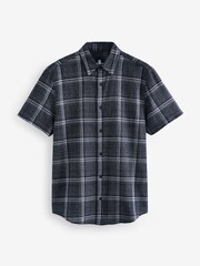 Navy Blue Linen Blend Check Short Sleeve Shirt - Image 5 of 7