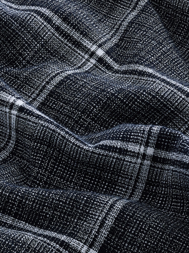 Navy Blue Linen Blend Check Short Sleeve Shirt - Image 7 of 7