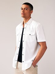 Weiß - Strukturiertes kurzärmliges Westernhemd aus 100 % Baumwolle - Bild 1 von 1