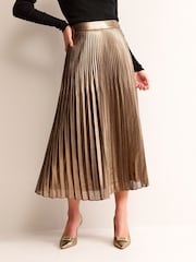 Boden Gold Metallic Pleated Midi Skirt - Image 1 of 6