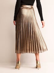 Boden Gold Metallic Pleated Midi Skirt - Image 2 of 6
