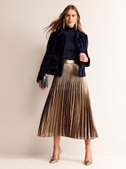 Boden Gold Metallic Pleated Midi Skirt - Image 3 of 6