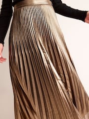 Boden Gold Metallic Pleated Midi Skirt - Image 4 of 6