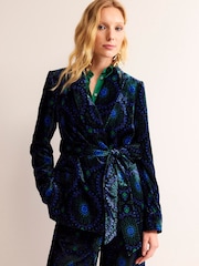 Boden Blue Tie Waist Velvet Jacket - Image 1 of 12