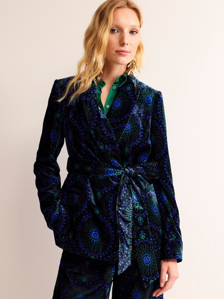 Boden Blue Tie Waist Velvet Jacket - Image 1 of 6 Boden Blue Tie Waist Velvet Jacket - Image 1 of 6