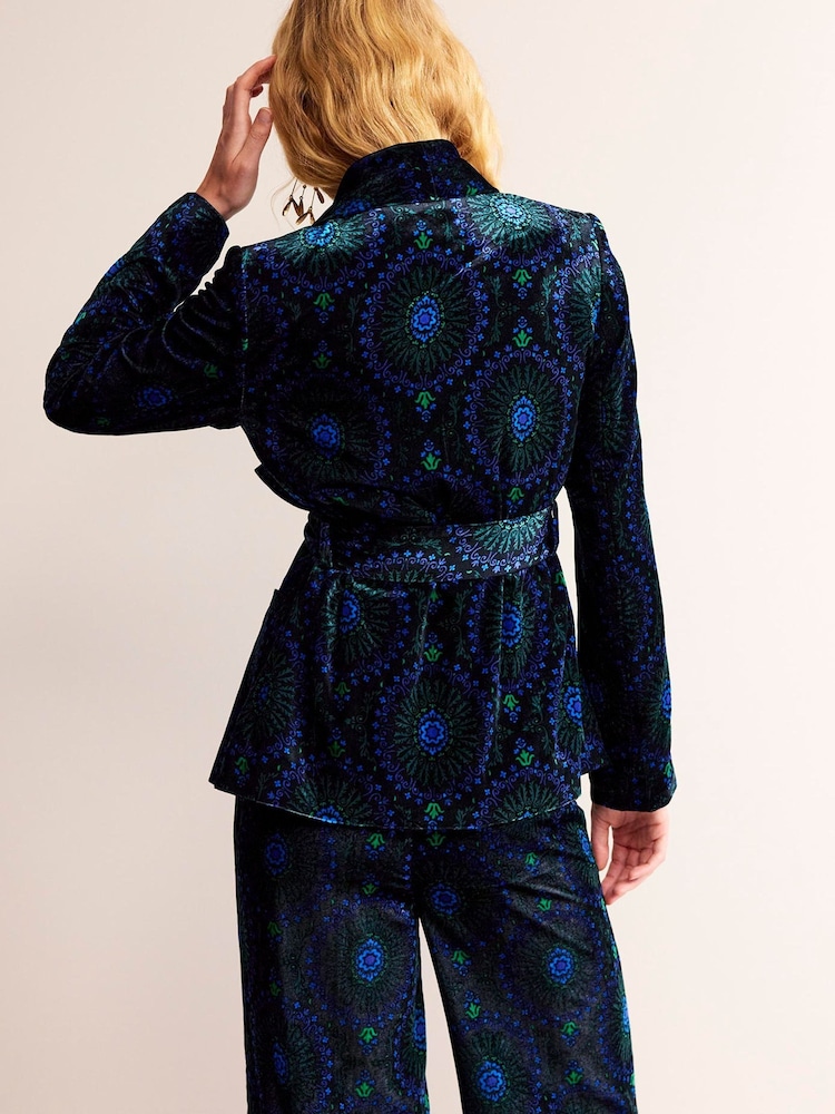 Boden Blue Tie Waist Velvet Jacket - Image 2 of 6