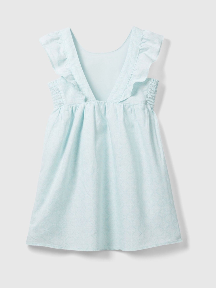 Benetton Girls Green Mint Linen Blend Dress - Image 2 of 2
