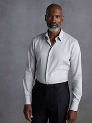 Grey Regular Fit Signature Premium 100% Cotton Textured Long Sleeve Single Cuff Shirt - Image 2 of 8
