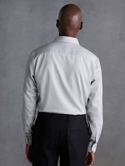 Grey Regular Fit Signature Premium 100% Cotton Textured Long Sleeve Single Cuff Shirt - Image 3 of 8