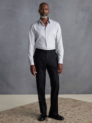 Grey Regular Fit Signature Premium 100% Cotton Textured Long Sleeve Single Cuff Shirt - Image 4 of 8
