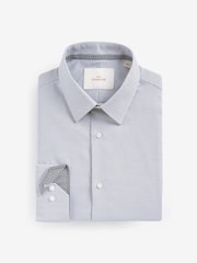 Grey Regular Fit Signature Premium 100% Cotton Textured Long Sleeve Single Cuff Shirt - Image 6 of 8