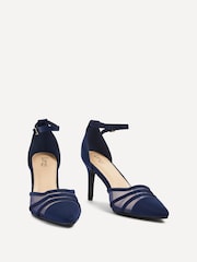 Linzi Navy Serri Court Stiletto Heels With Mesh Front Detail - Image 3 of 5