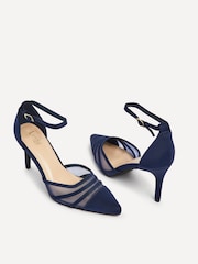 Linzi Navy Serri Court Stiletto Heels With Mesh Front Detail - Image 4 of 5