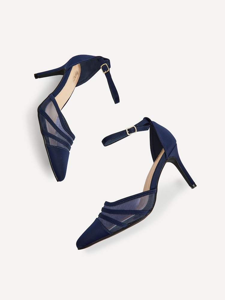 Linzi Navy Serri Court Stiletto Heels With Mesh Front Detail - Image 5 of 5