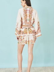 Yumi White Viscose Floral Border Kimono With Tie Belt - Image 3 of 5