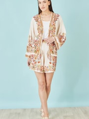 Yumi White Viscose Floral Border Kimono With Tie Belt - Image 4 of 5