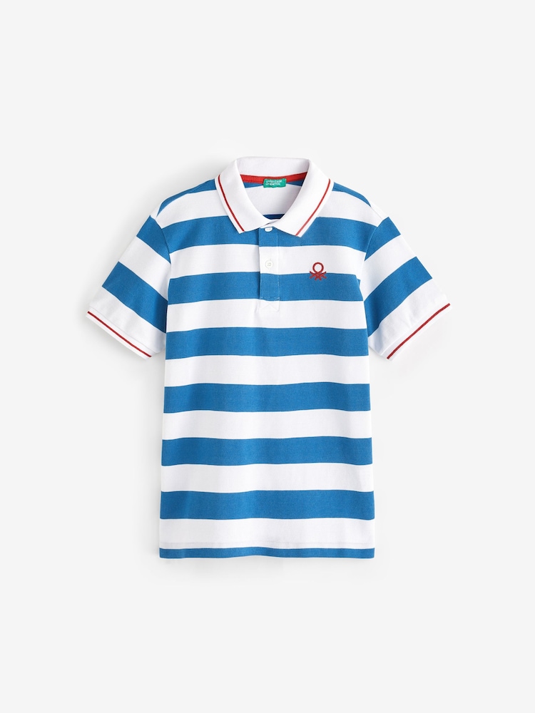 Benetton Boys Blue 100% Cotton Polo Shirts - Image 1 of 4