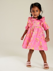 Bright Pink 100% Cotton Short Sleeve Collar Dress (3mths-7yrs) - Image 1 of 7