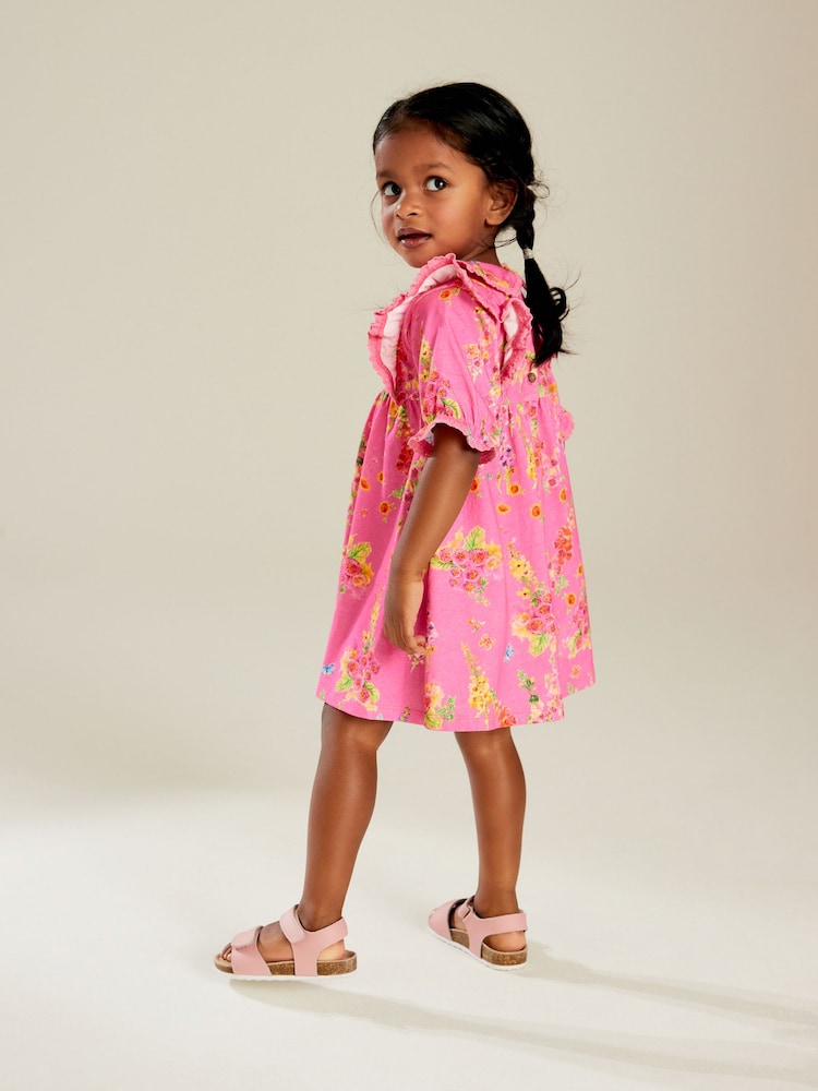 Bright Pink 100% Cotton Short Sleeve Collar Dress (3mths-7yrs) - Image 2 of 7