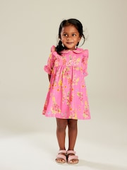 Bright Pink 100% Cotton Short Sleeve Collar Dress (3mths-7yrs) - Image 3 of 7