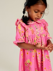 Bright Pink 100% Cotton Short Sleeve Collar Dress (3mths-7yrs) - Image 4 of 7