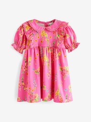 Bright Pink 100% Cotton Short Sleeve Collar Dress (3mths-7yrs) - Image 5 of 7