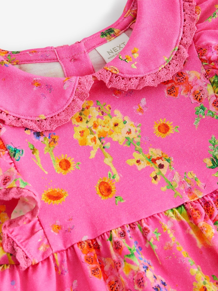 Bright Pink 100% Cotton Short Sleeve Collar Dress (3mths-7yrs) - Image 7 of 7