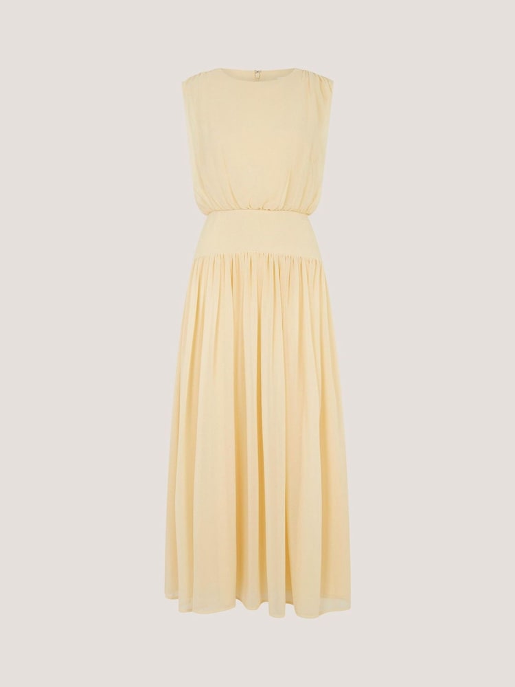 Monsoon Yellow Georgia Drop Hem Midi Dress - Image 1 of 1