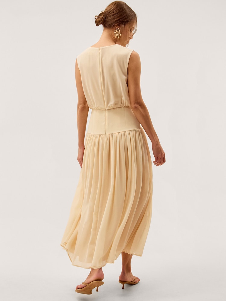 Monsoon Yellow Georgia Drop Hem Midi Dress - Image 2 of 6