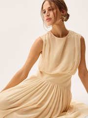 Monsoon Yellow Georgia Drop Hem Midi Dress - Image 3 of 6