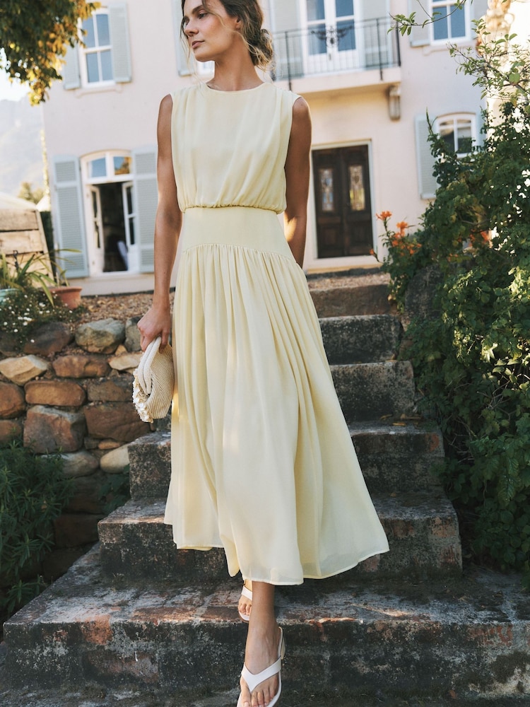 Monsoon Yellow Georgia Drop Hem Midi Dress - Image 5 of 5 Monsoon Yellow Georgia Drop Hem Midi Dress - Image 5 of 5