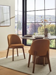 Set of 2 Soft Velvet Caramel Brown Preston Dark Wood Leg Dining Chairs - Image 1 of 8