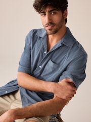 Blue Textured Towelling Short Sleeve Shirt - Image 1 of 8
