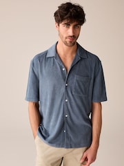 Blue Textured Towelling Short Sleeve Shirt - Image 3 of 8